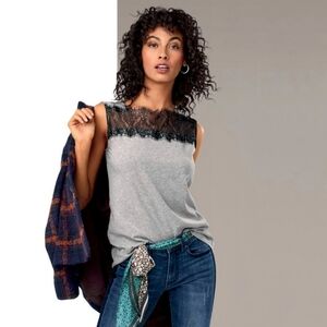Cabi 3815 Lace Tee gray black lace sleeveless Women's size small